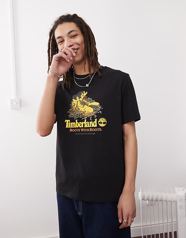 asos Timberland Boots With Roots graphic t-shirt in black