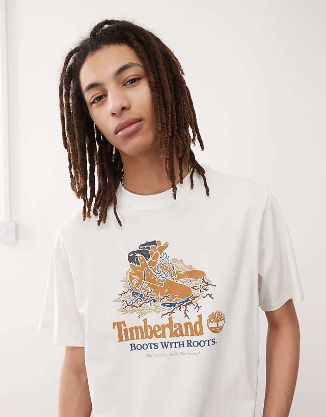 asos Timberland Boots With Roots graphic t-shirt in white