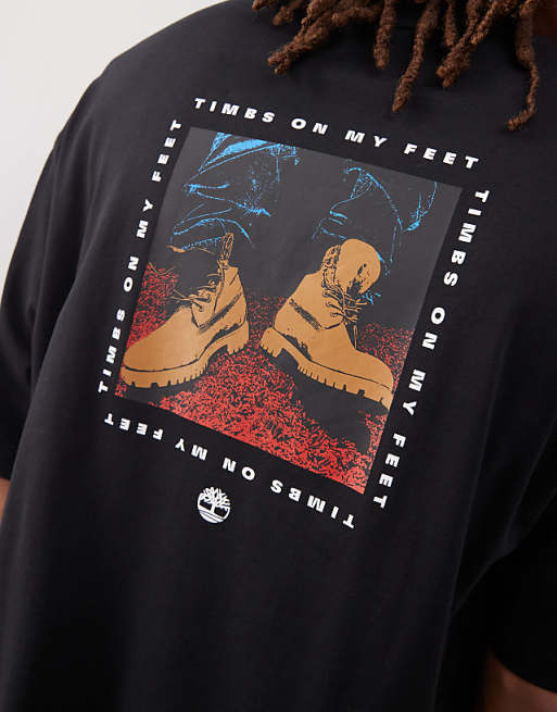 Asos Timberland On My Feet Graphic Oversized T-shirt In Black
