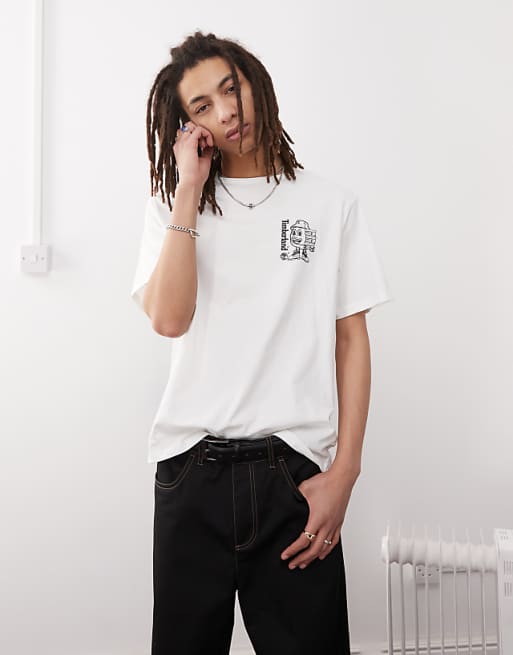 asos Timberland shoebox backprint logo t-shirt in white