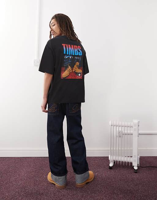 Asos Timberland Timbs 6"" Backprint Oversized T-shirt In Black