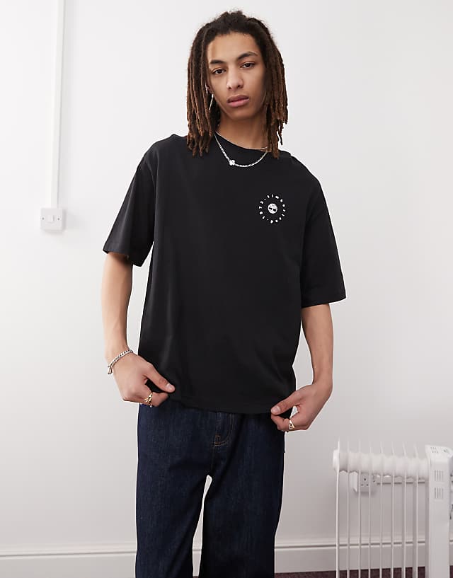 Asos Timberland Timbs 6"" Backprint Oversized T-shirt In Black