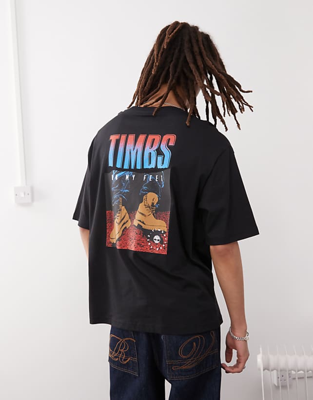 asos Timberland Timbs 6"" backprint oversized t-shirt in black