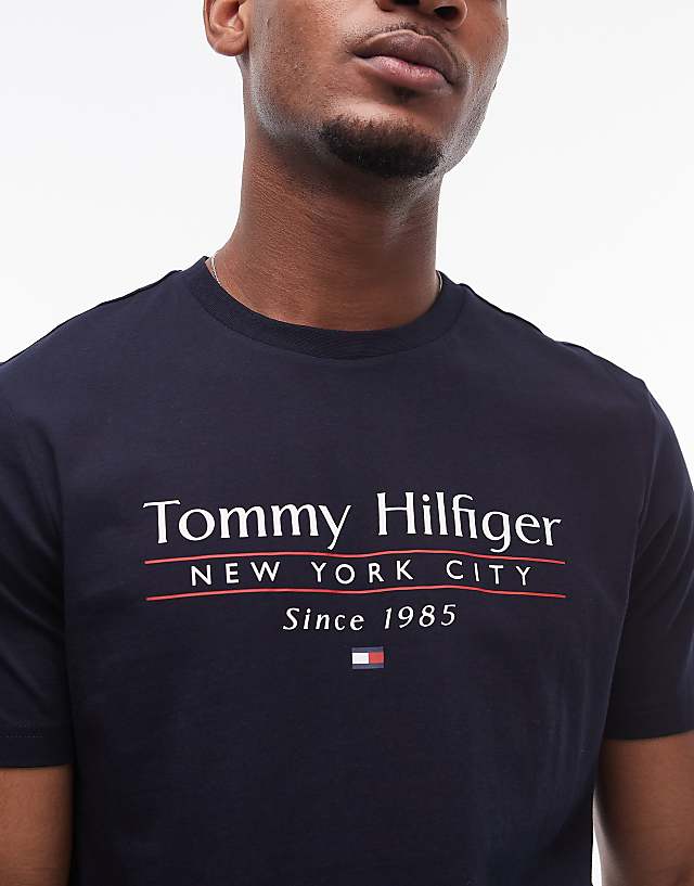 Asos Tommy Hilfiger Centre Stack Linear Logo T-shirt In Black