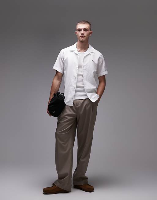 Asos Tommy Hilfiger Linen Blend Short Sleeve Shirt In White