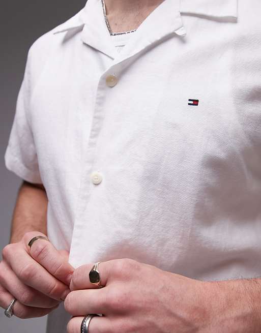 Asos Tommy Hilfiger Linen Blend Short Sleeve Shirt In White