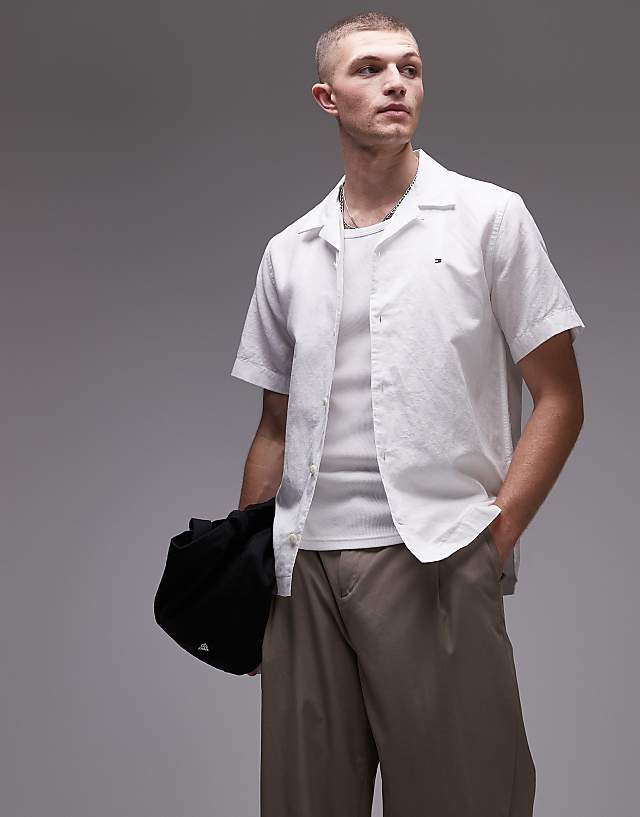 asos Tommy Hilfiger linen blend short sleeve shirt in white