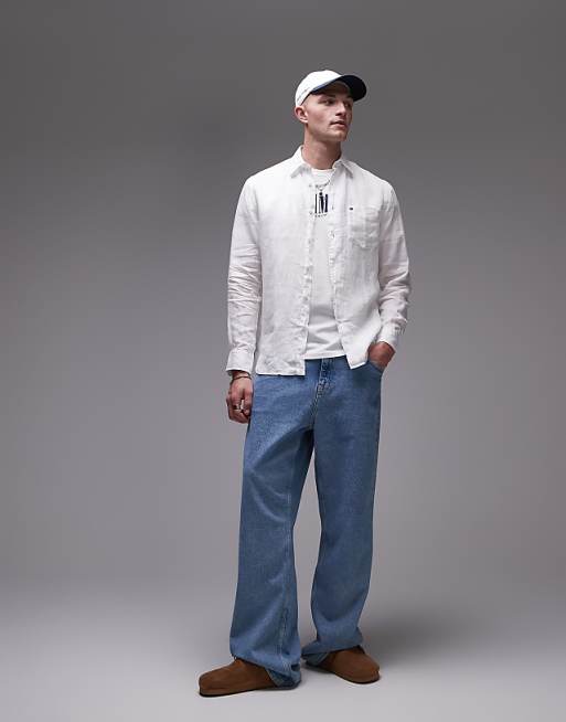 Asos Tommy Hilfiger Linen Long Sleeve Shirt In White