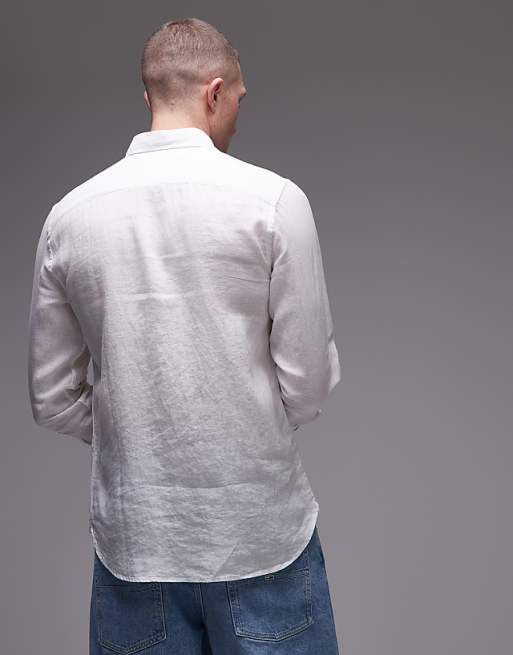 Asos Tommy Hilfiger Linen Long Sleeve Shirt In White