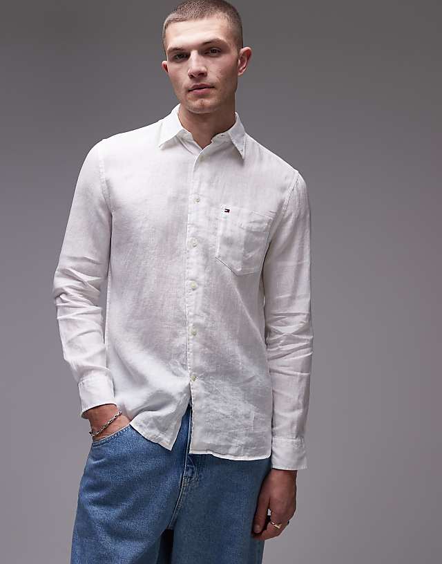 asos Tommy Hilfiger linen long sleeve shirt in white