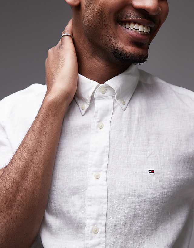 Asos Tommy Hilfiger Linen Short Sleeve Shirt In White