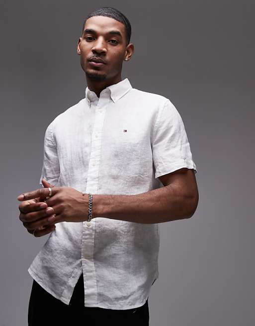 asos Tommy Hilfiger linen short sleeve shirt in white