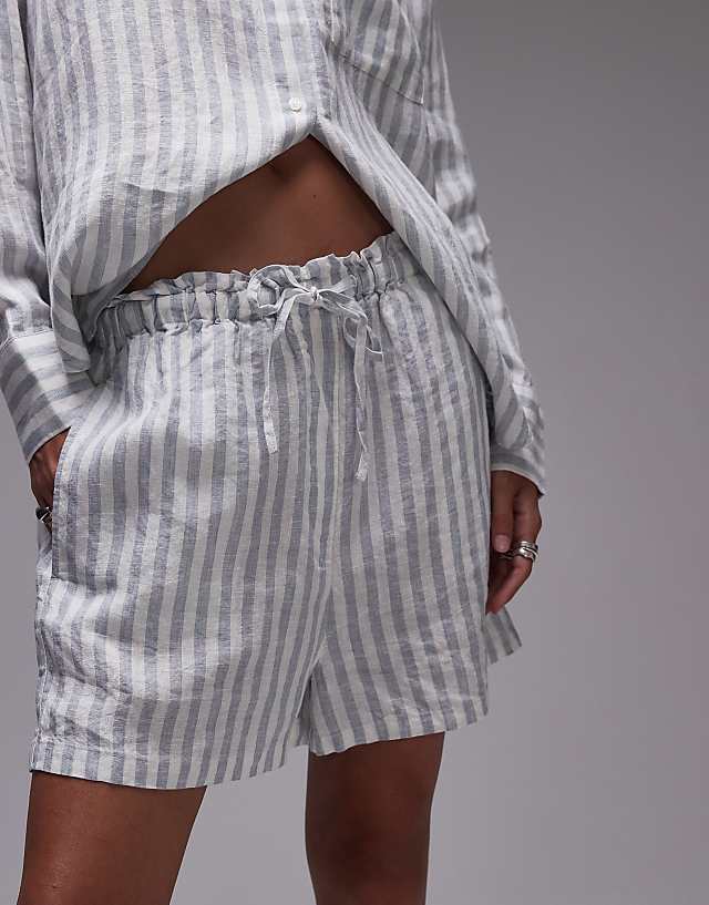 Asos Tommy Hilfiger Pure Linen Wide Leg Shorts In Beige