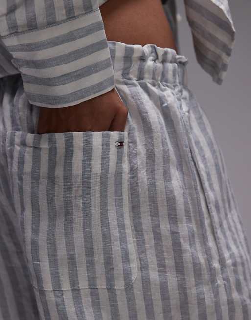 Asos Tommy Hilfiger Pure Linen Wide Leg Shorts In Beige