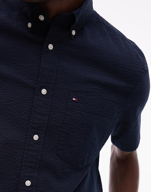 Asos Tommy Hilfiger Seersucker Short Sleeve Shirt In Navy