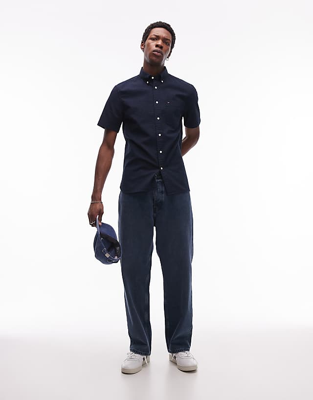 Asos Tommy Hilfiger Seersucker Short Sleeve Shirt In Navy