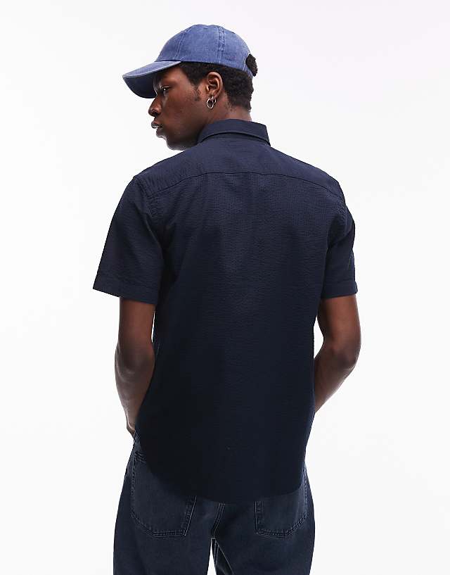 Asos Tommy Hilfiger Seersucker Short Sleeve Shirt In Navy