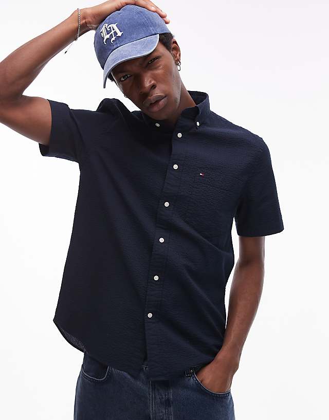 asos Tommy Hilfiger seersucker short sleeve shirt in navy