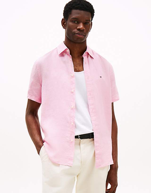 asos Tommy Hilfiger Short sleeve regular fit linen shirt in pink