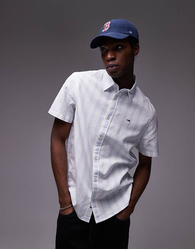 asos Tommy Jeans linen shirt in light blue and white stripe