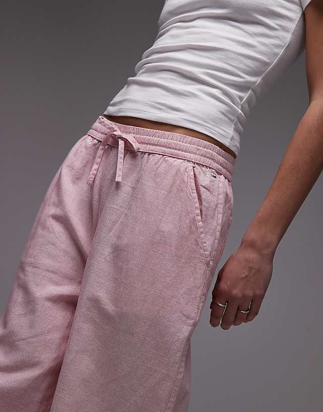 Asos Tommy Jeans Linen Wide Trousers In Pink And White Stripe
