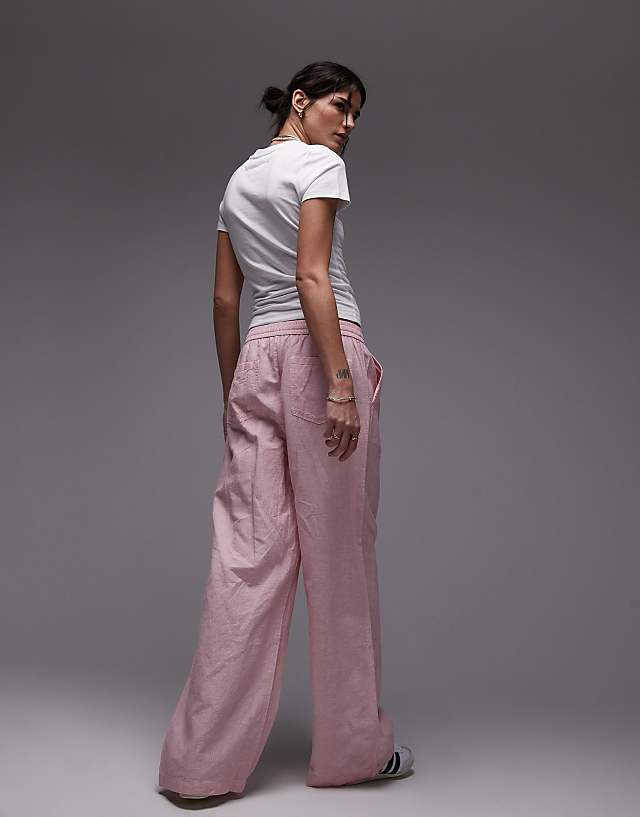 Asos Tommy Jeans Linen Wide Trousers In Pink And White Stripe