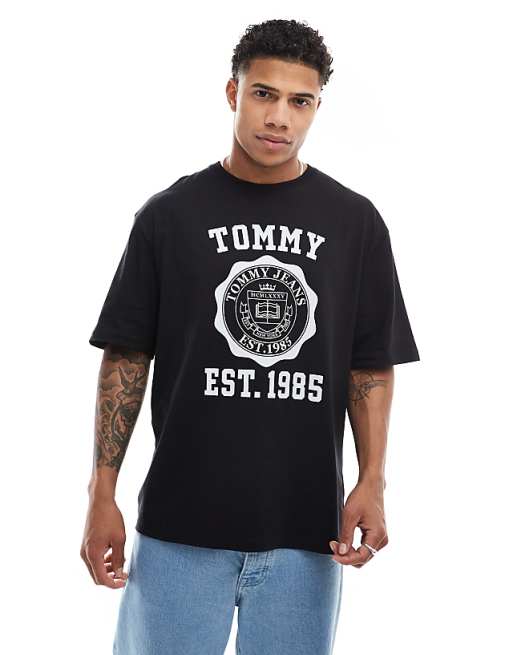 Asos Tommy Jeans Oversized Crest Varsity Sports T-shirt In Black