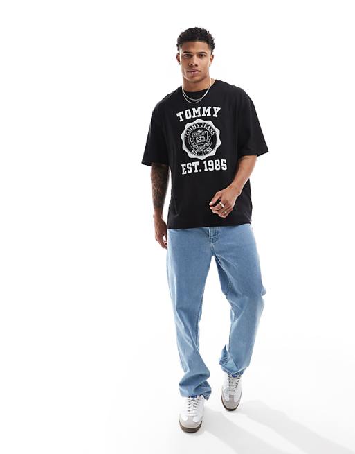 Asos Tommy Jeans Oversized Crest Varsity Sports T-shirt In Black