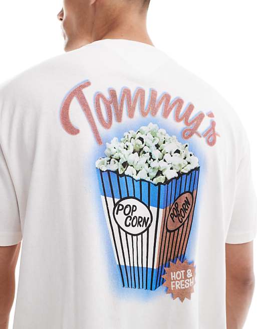 Asos Tommy Jeans Popcorn Back Print Graphic T-shirt In Off White