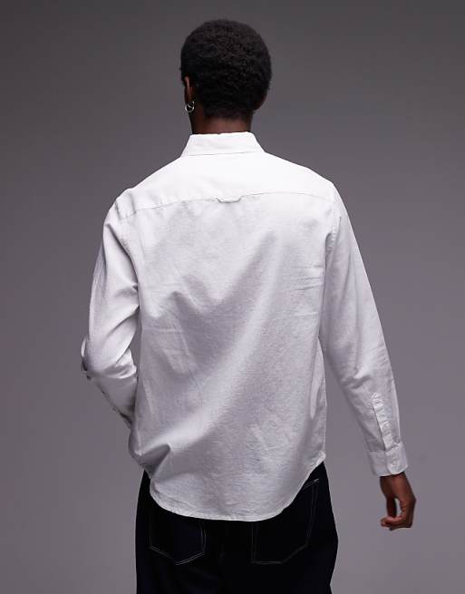 Asos Tommy Jeans Regular Linen Long Sleeve Shirt In White