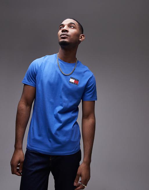Asos Tommy Jeans Slim Essential Flag T-shirt In Bright Blue