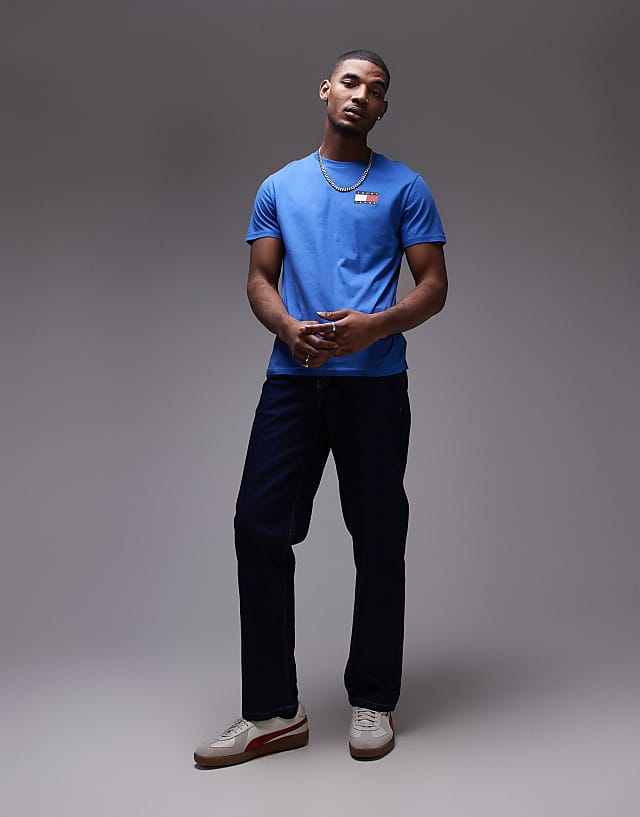 asos Tommy Jeans slim essential flag t-shirt in bright blue