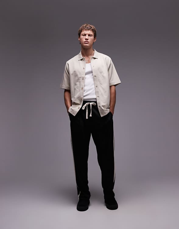 Asos Topman Boxy Fit Button Through Jersey Shirt In Stone