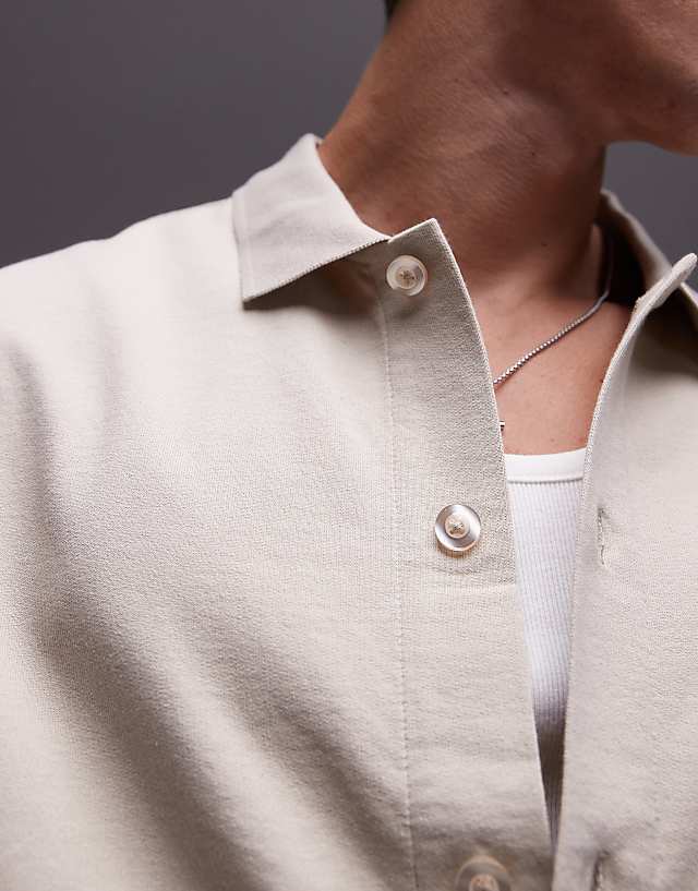 Asos Topman Boxy Fit Button Through Jersey Shirt In Stone