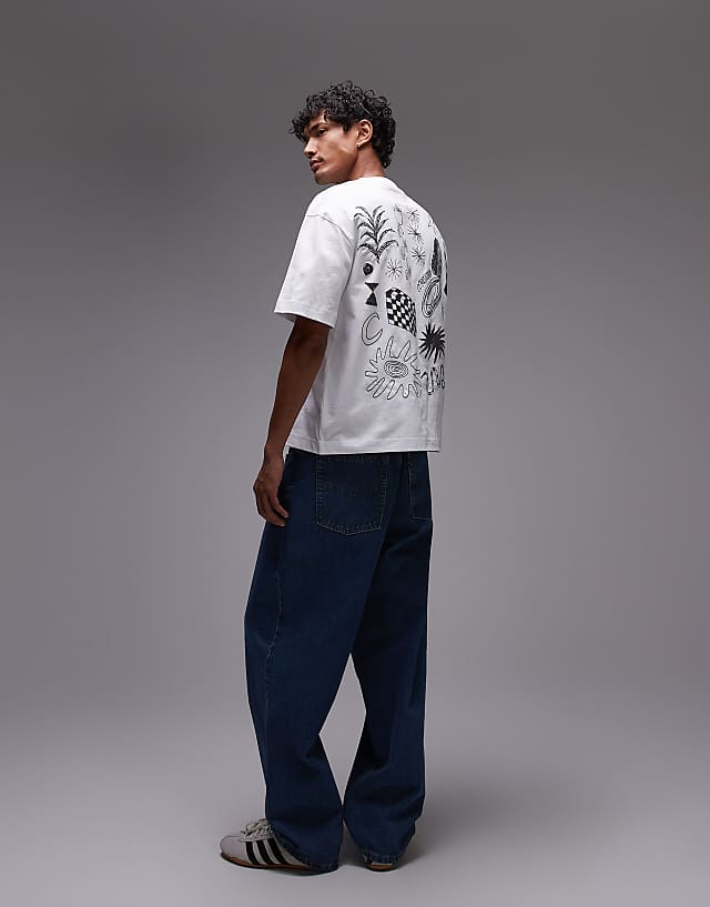 Asos Topman Boxy Fit T-shirt With Front And Back Scribble Print And Embroidery In White