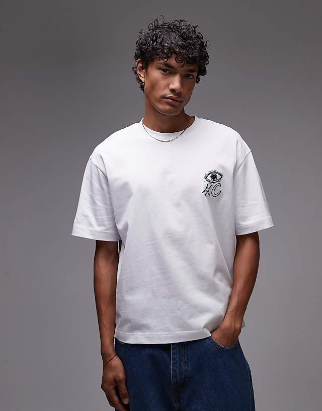 Asos Topman Boxy Fit T-shirt With Front And Back Scribble Print And Embroidery In White