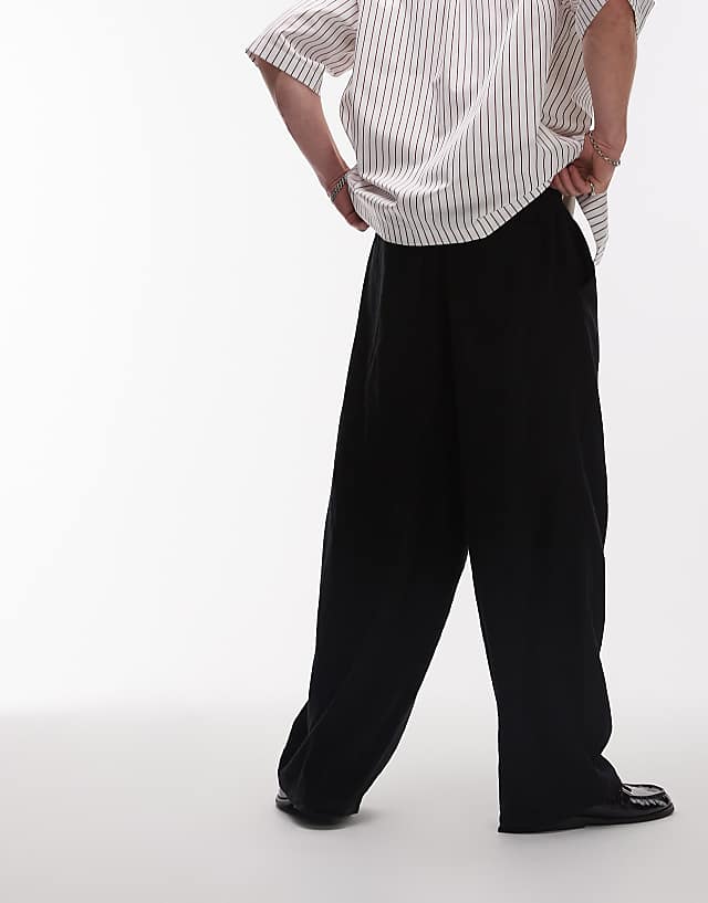 Asos Topman Casual Linen Blend Relaxed Trousers In Black