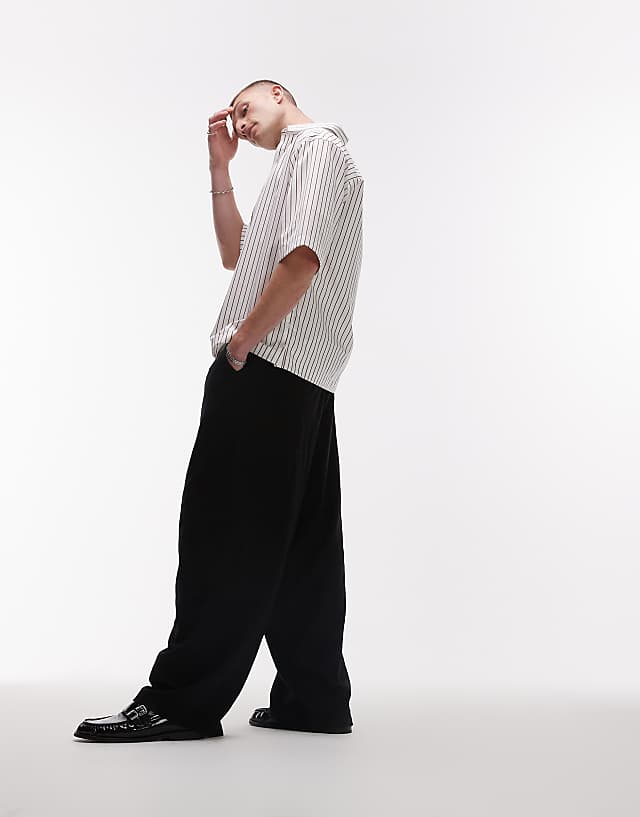 asos Topman casual linen blend relaxed trousers in black