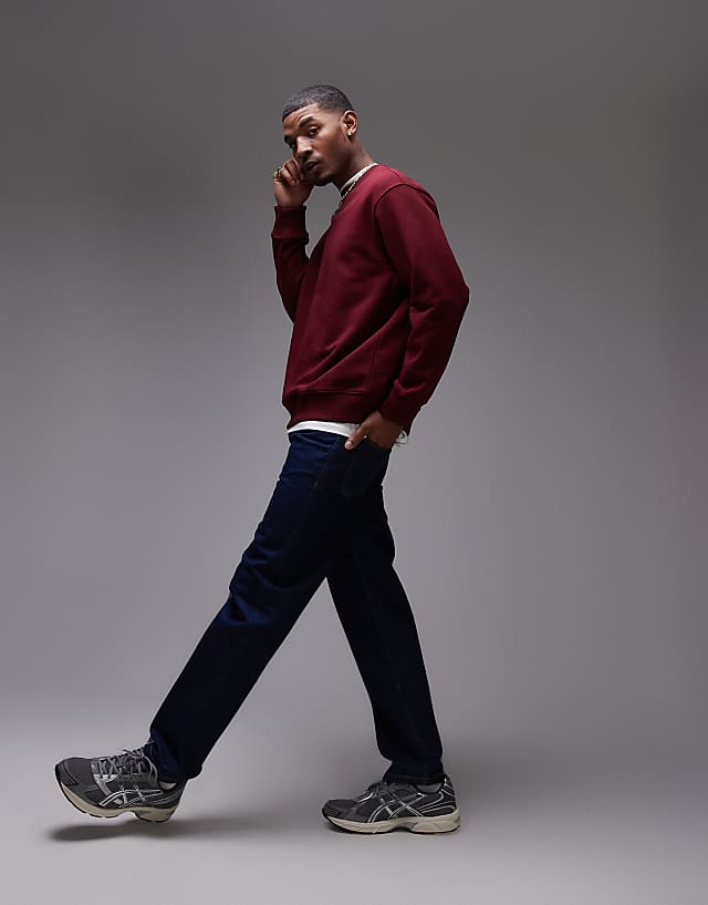 Asos Topman Classic Oversized Jersey Sweatshirt In Plum