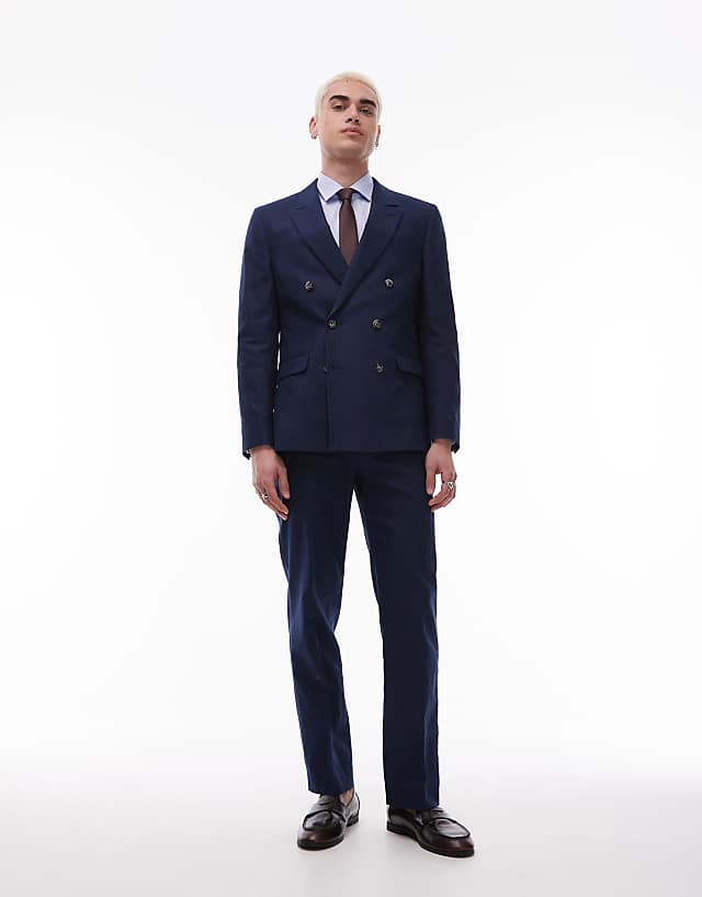 asos Topman double breasted linen blend suit in navy