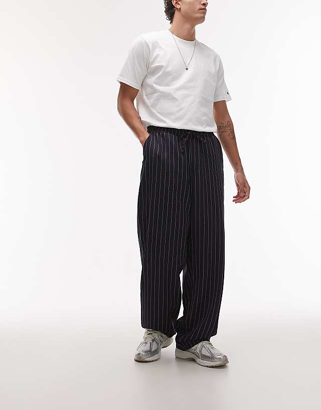 Asos Topman Elasticated Waist Wide Leg Trouser In Navy