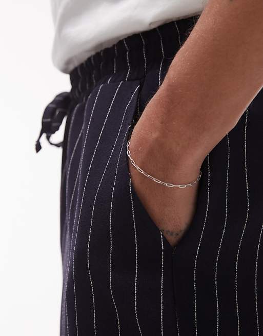 Asos Topman Elasticated Waist Wide Leg Trouser In Navy