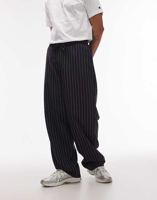 asos Topman elasticated waist wide leg trouser in navy