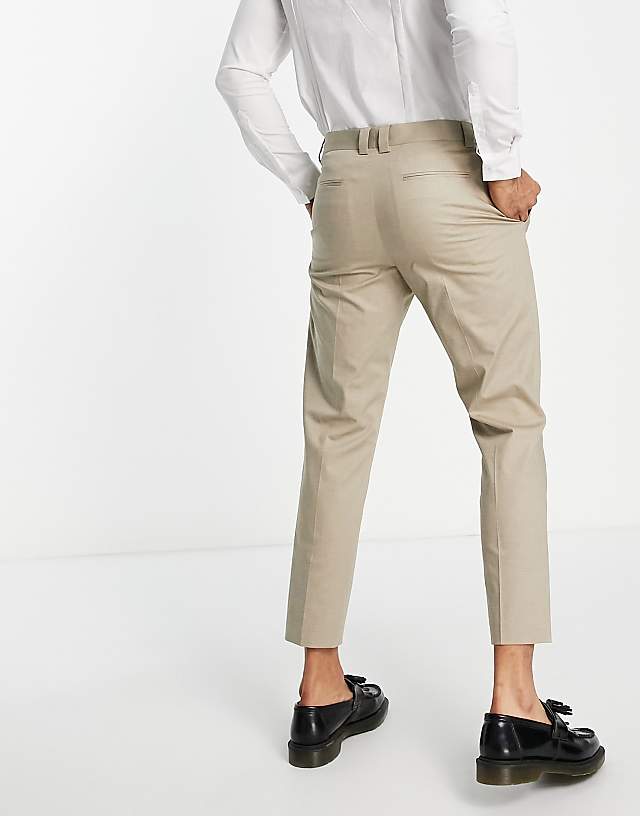 Asos Topman Linen Blend Mix Tapered Trousers In Stone
