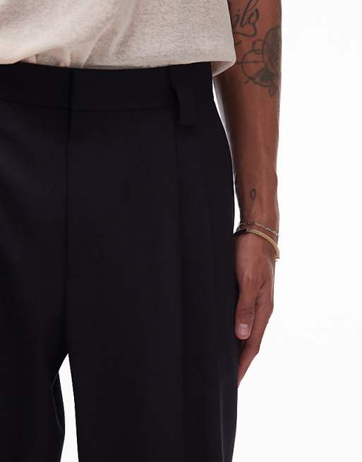 Asos Topman Linen Blend Mix Wide Leg Trouser In Black