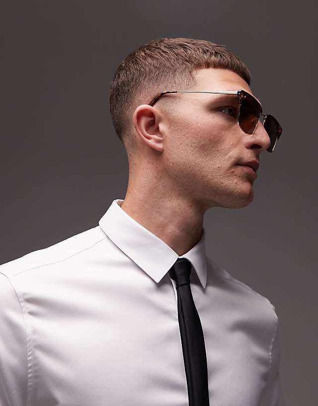 Asos Topman Long Sleeve Formal Slim Sateen Shirt In White