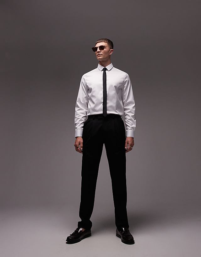 Asos Topman Long Sleeve Formal Slim Sateen Shirt In White