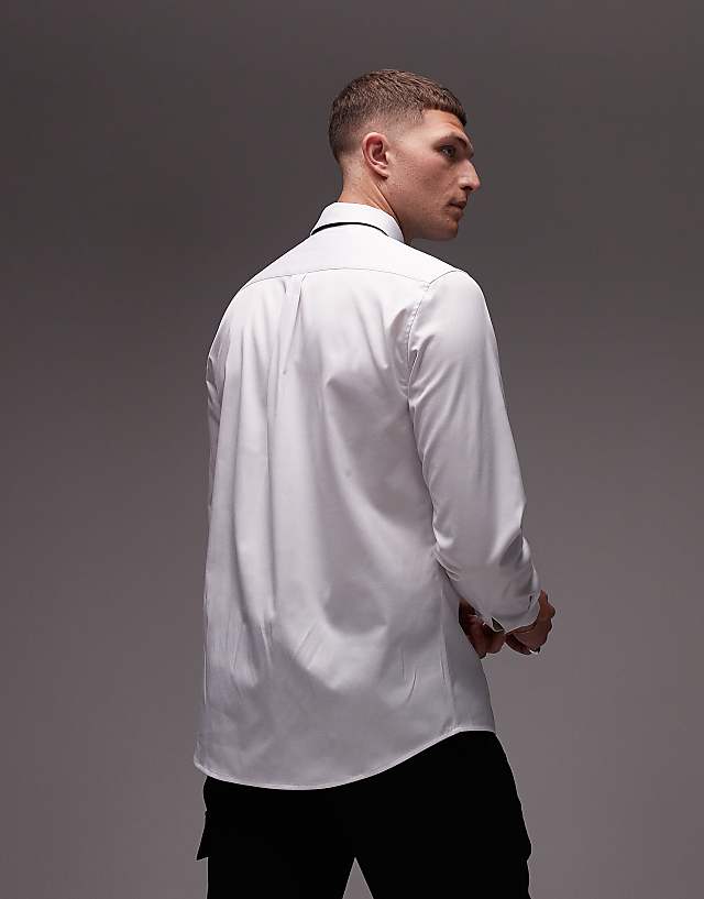 Asos Topman Long Sleeve Formal Slim Sateen Shirt In White