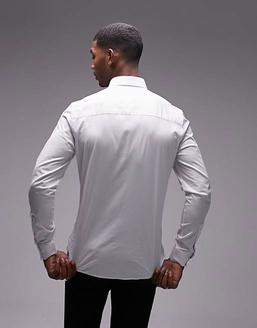 Asos Topman Long Sleeve Formal Stretch Shirt In White