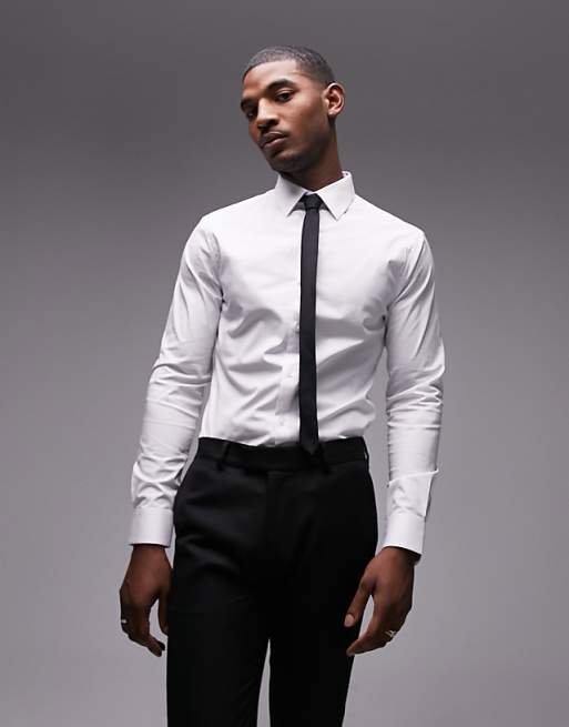 Asos Topman Long Sleeve Formal Stretch Shirt In White